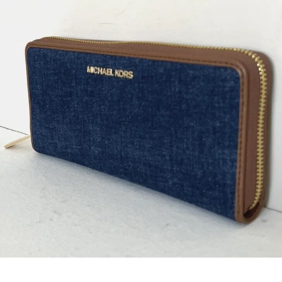 New Michael Kors Jet Set Large Travel Continental Wallet Denim Indigo - Picture 3 of 5